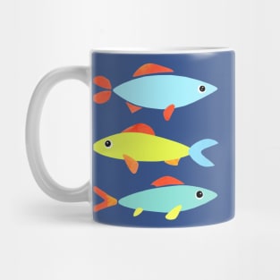 THREE COLORFUL FISH - 3 Fishes in Vibrant Blue, Red, Orange, and Green Mug